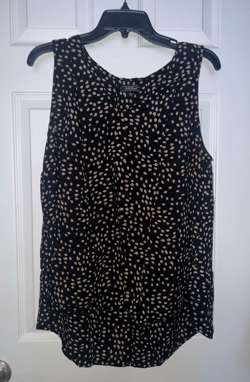 Lucky Brand Women's Black Tan Print Sleeveless Top Blouse Sz L Large